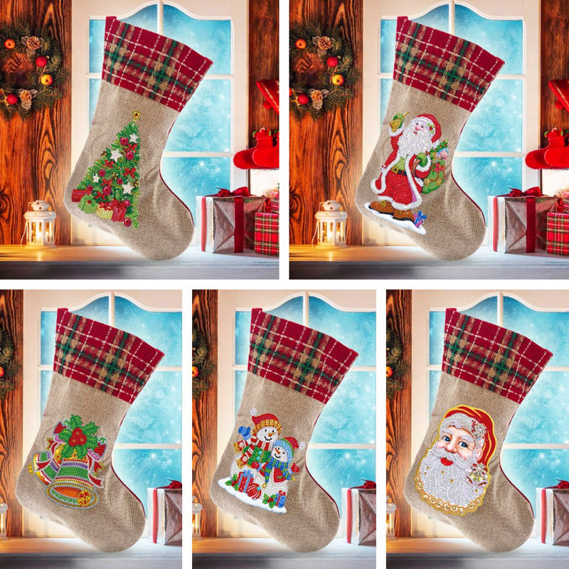 Hjemix | 5D Diamant Maleri Xmas Rhinestone Sokker Broderi Mosaique Gavepose
