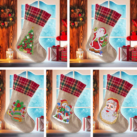 Hjemix | 5D Diamant Maleri Xmas Rhinestone Sokker Broderi Mosaique Gavepose