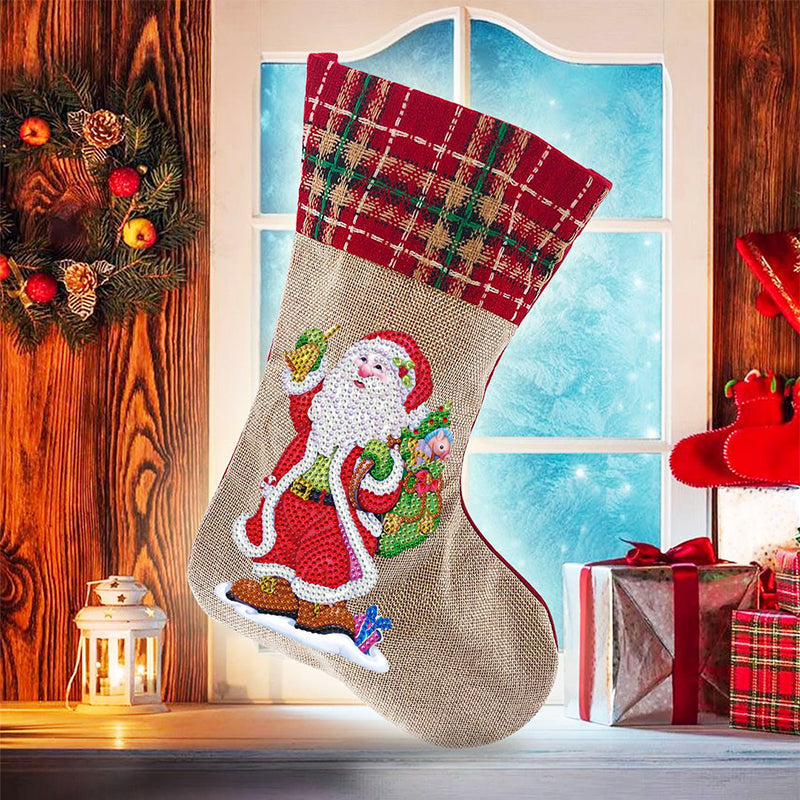 Hjemix | 5D Diamant Maleri Xmas Rhinestone Sokker Broderi Mosaique Gavepose