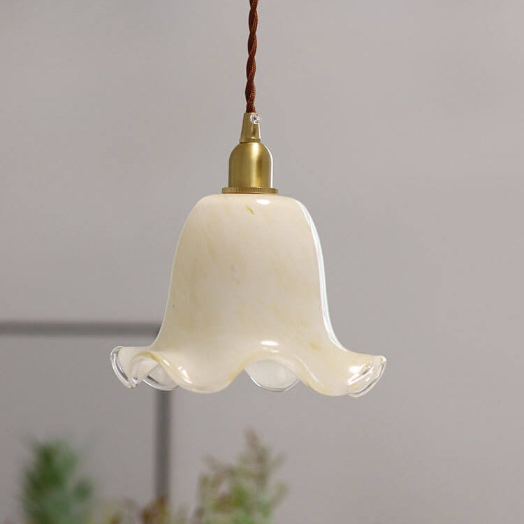 Hjemix | Vintage Kreativ Blomst Messing Glass 1-Lampe Pendellampe
