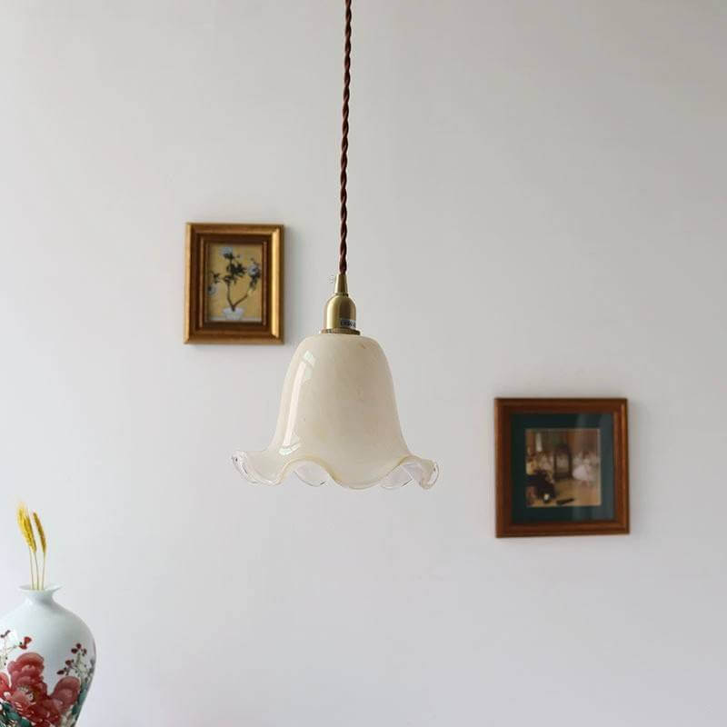 Hjemix | Vintage Kreativ Blomst Messing Glass 1-Lampe Pendellampe