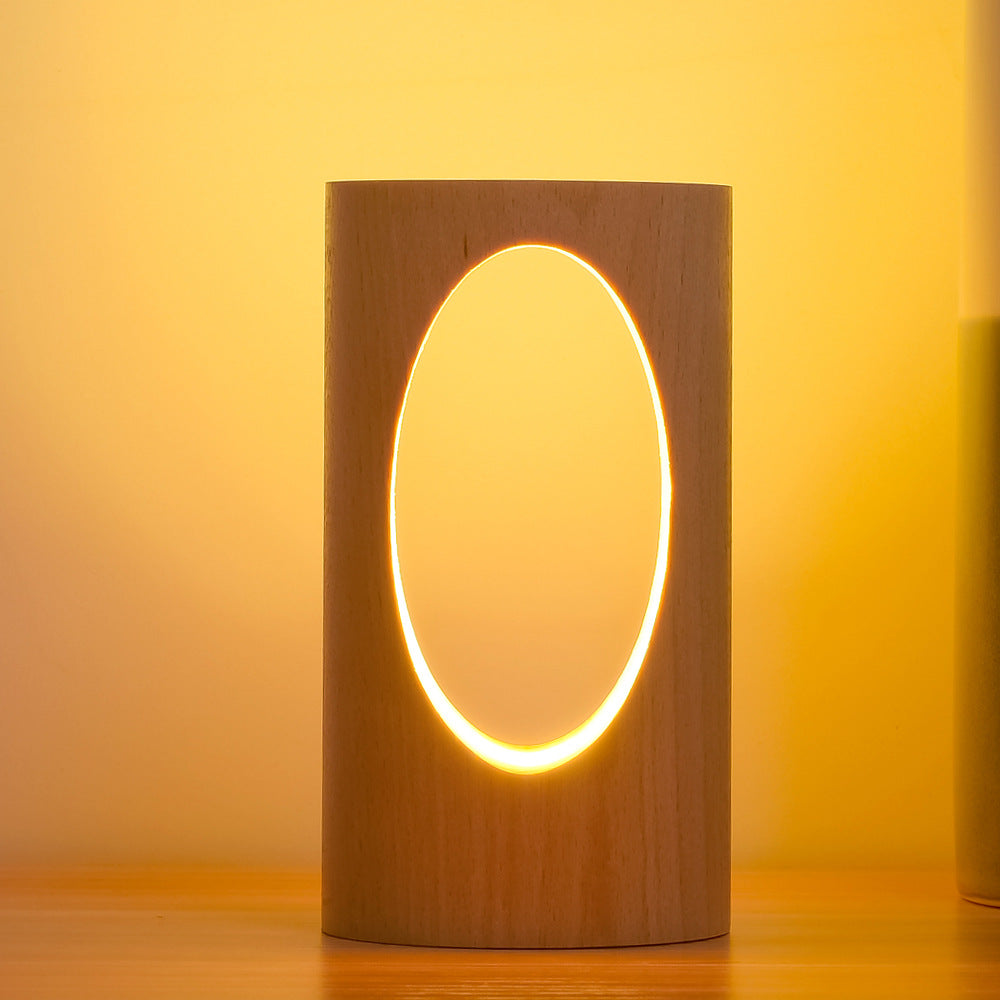 Hjemix | Japansk heltre rektangulær søyle LED nattlampe USB bordlampe