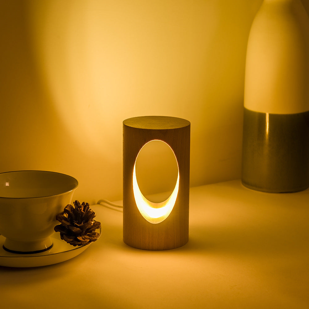 Hjemix | Japansk heltre rektangulær søyle LED nattlampe USB bordlampe