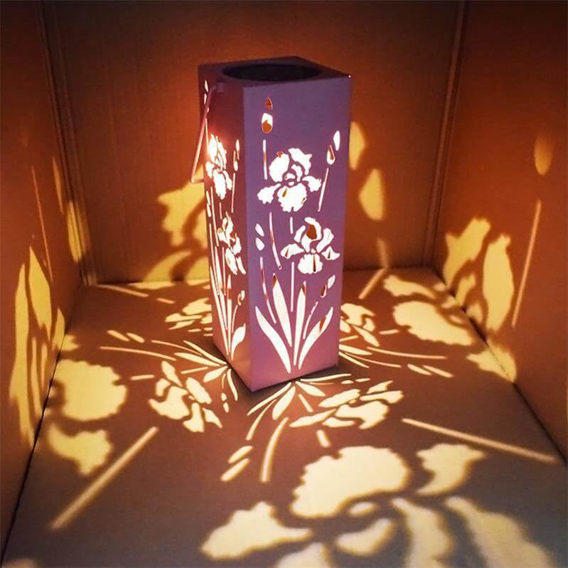 Hjemix | Solar Butterfly Rose Pattern Hollow Column LED Utendørs Vanntett Dekorativ Lampe