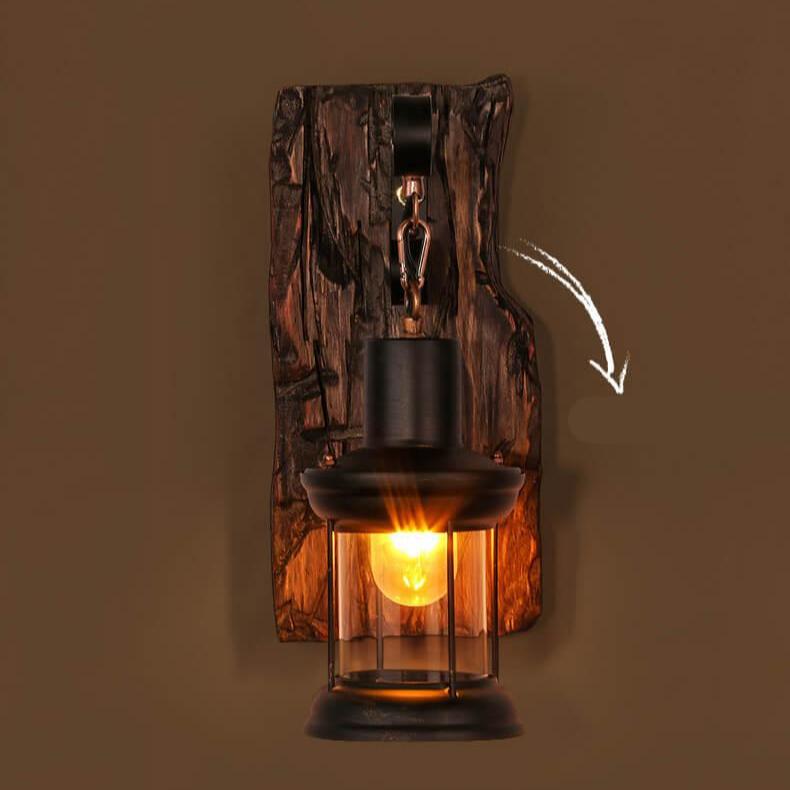 Hjemix | Lysglass – Sylinderformet vegglampe med glass-, jern- og trebase