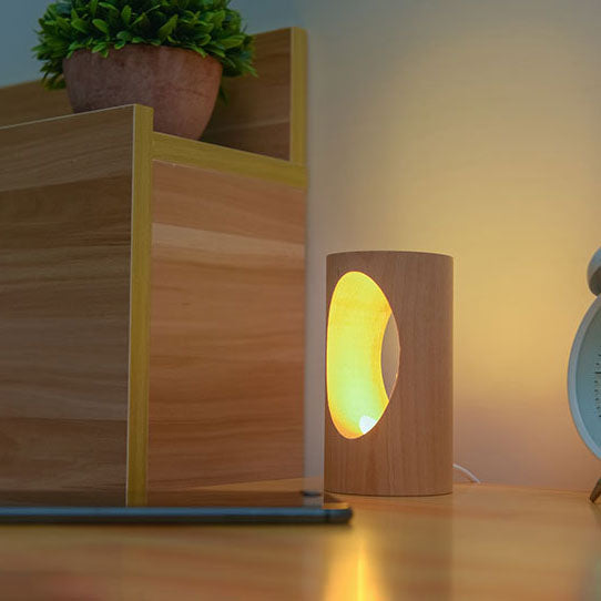 Hjemix | Japansk heltre rektangulær søyle LED nattlampe USB bordlampe