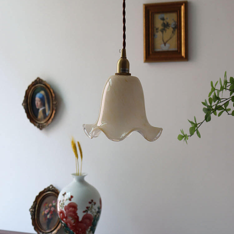 Hjemix | Vintage Kreativ Blomst Messing Glass 1-Lampe Pendellampe