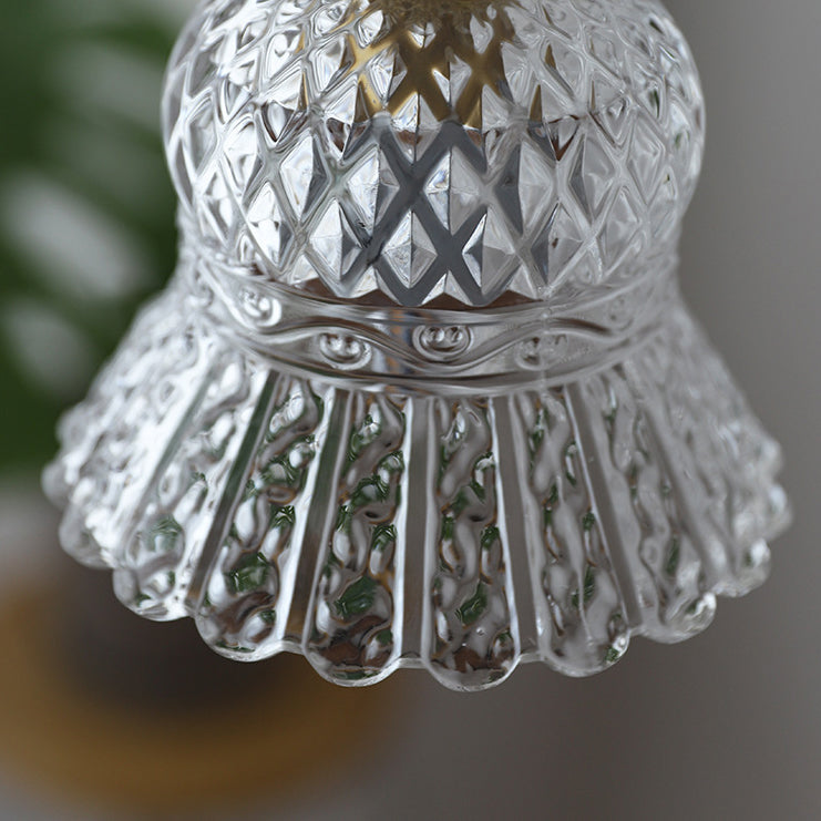 Hjemix | Tradisjonell Fransk Messing Ruter Glass Blomst Form 1-Lys Pendellampe For Stue