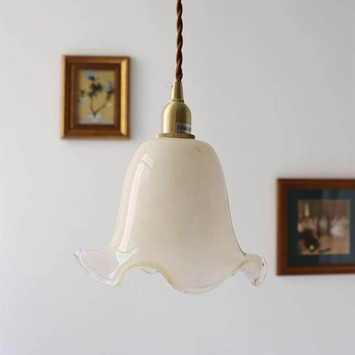 Hjemix | Vintage Kreativ Blomst Messing Glass 1-Lampe Pendellampe
