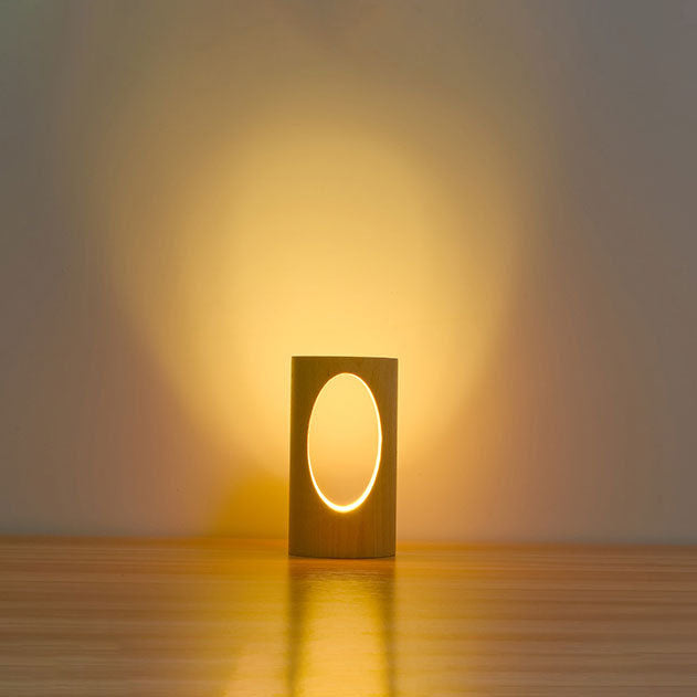 Hjemix | Japansk heltre rektangulær søyle LED nattlampe USB bordlampe