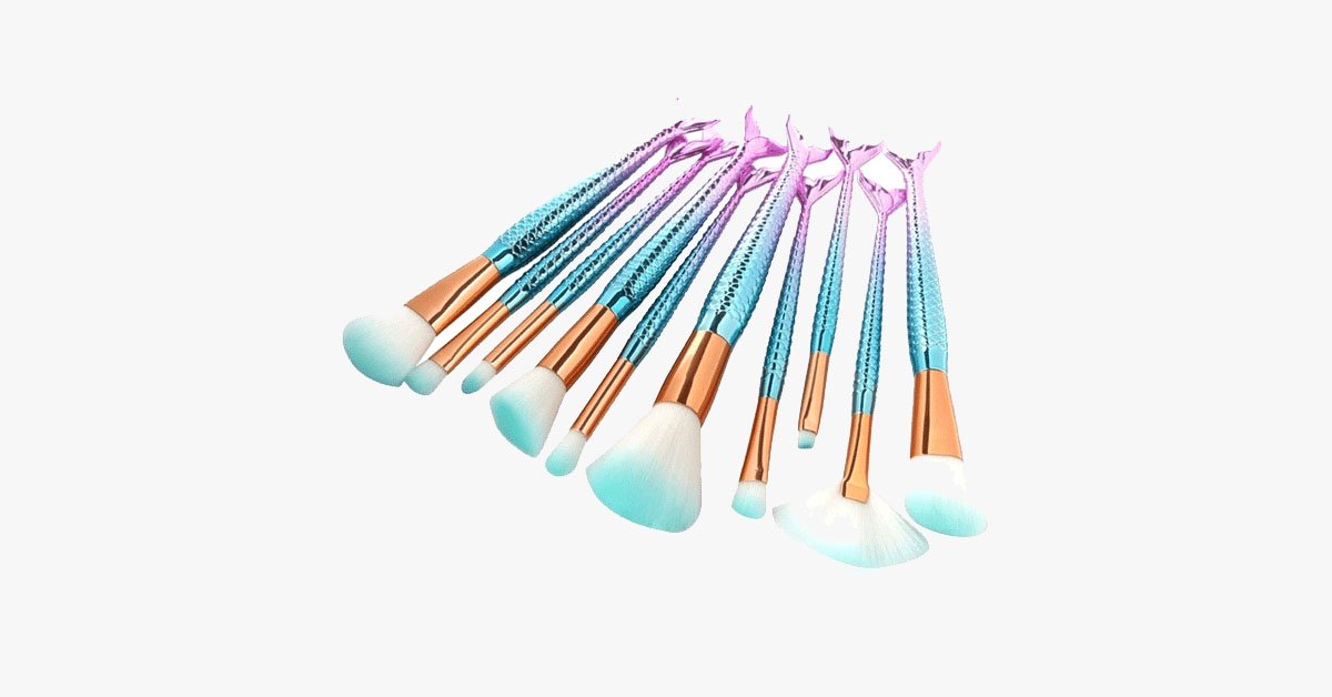 Hjemix | Havfrue Sminkekostsett med GRATIS Konturkost - Profesjonell Kosmetikkost for Øyenskygge, Eyeliner, Rouge & Concealer