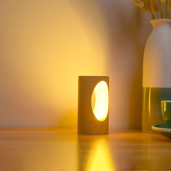 Hjemix | Japansk heltre rektangulær søyle LED nattlampe USB bordlampe