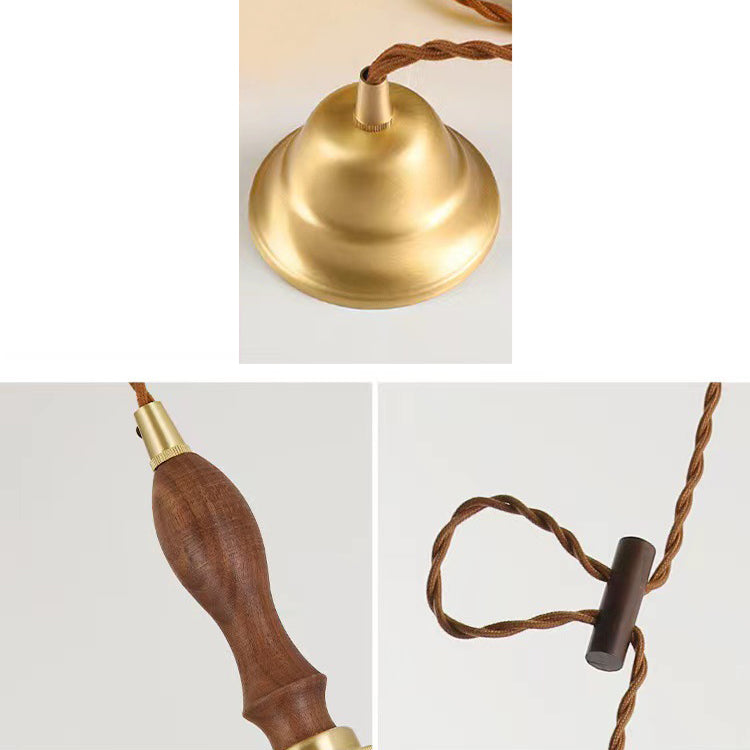 Hjemix | Tradisjonell Vintage Messing Snor Valnøtt Glass Blomst Buet 1-Lykt Pendellampe For Spiserom