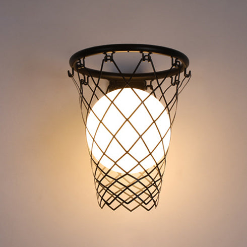 Hjemix | Slamora Barn Vegglampe | Basketballkurv Design | Glass & Metall | Art Deco Stil | Soveromslampe