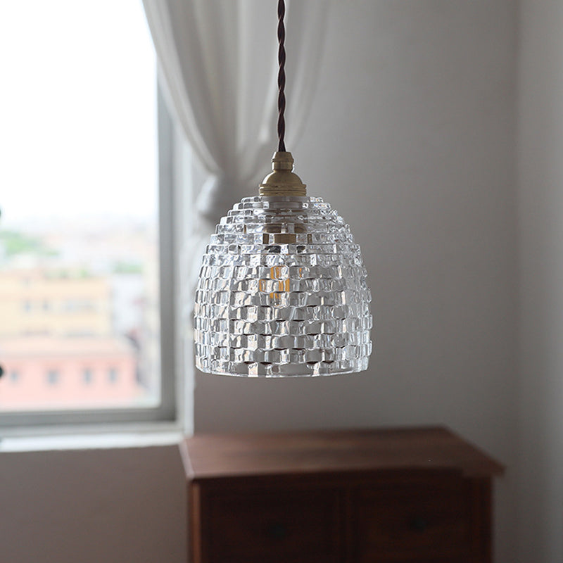 Hjemix | Tradisjonell Fransk Messing Ruter Glass Blomst Form 1-Lys Pendellampe For Stue