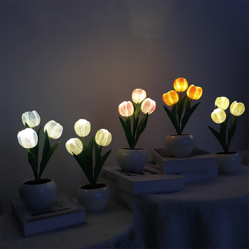 Hjemix | LED Tulipan Nattbordlampe Blomster Bordlampe