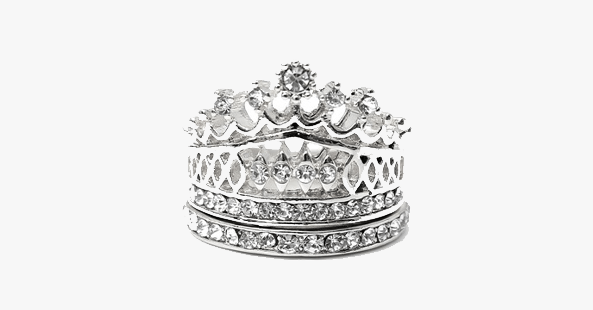 Hjemix | Imperiale Krone Ring Set - Fasjonable Sølvfargede Ringer i Ulike Størrelser