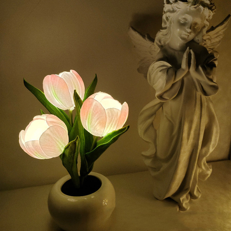 Hjemix | LED Tulipan Nattbordlampe Blomster Bordlampe