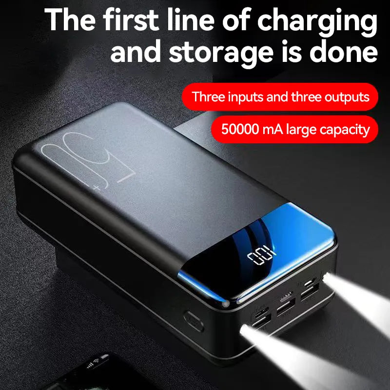 Hjemix | 50000mAh stor kapasitet power bank mobiltelefon super hurtiglading bærbar strømkilde mobil datamaskin ekstern strømkilde