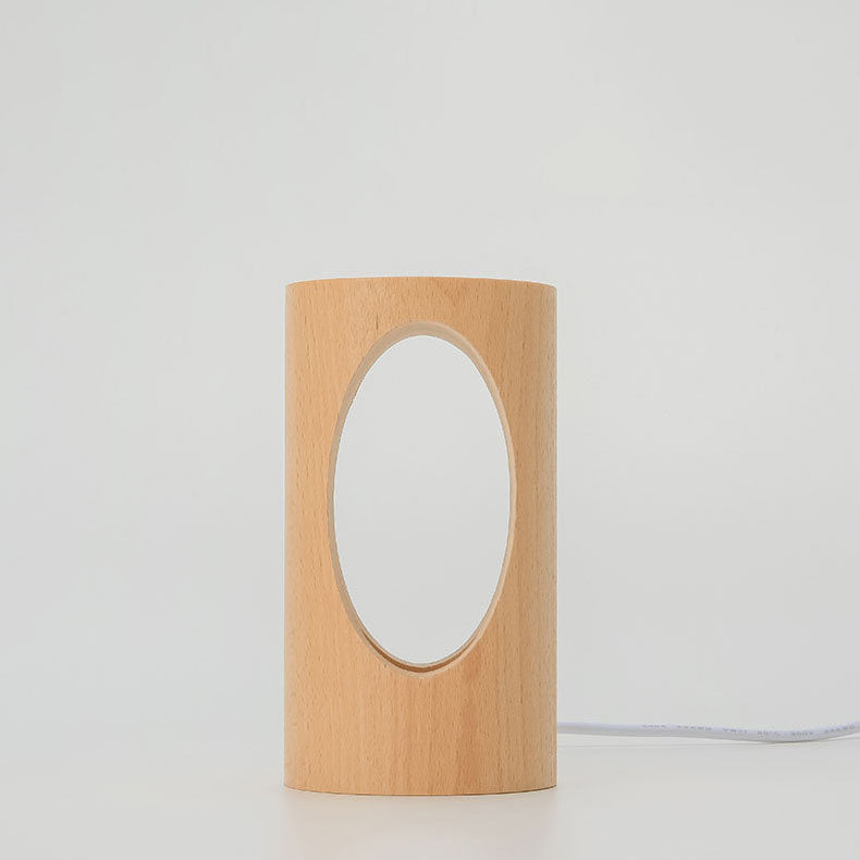 Hjemix | Japansk heltre rektangulær søyle LED nattlampe USB bordlampe