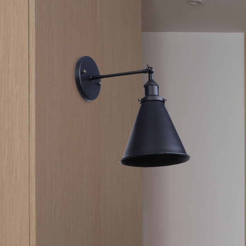 Hjemix | Svart/Rost 1 Hodedekorlampe Landlig Stil Smijern Konisk Justerbar Vegglampe for Utendørs