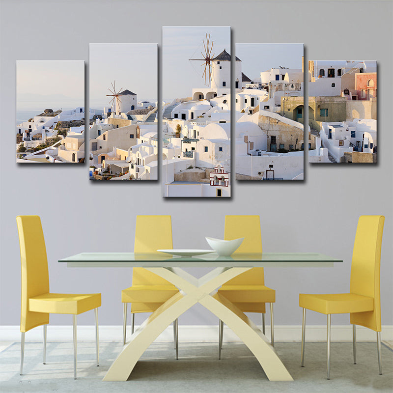 Hjemix | Hvit Santorini Hus Veggkunst Multi-Delt Globalt Inspirert Soverom Lerretsutskrift