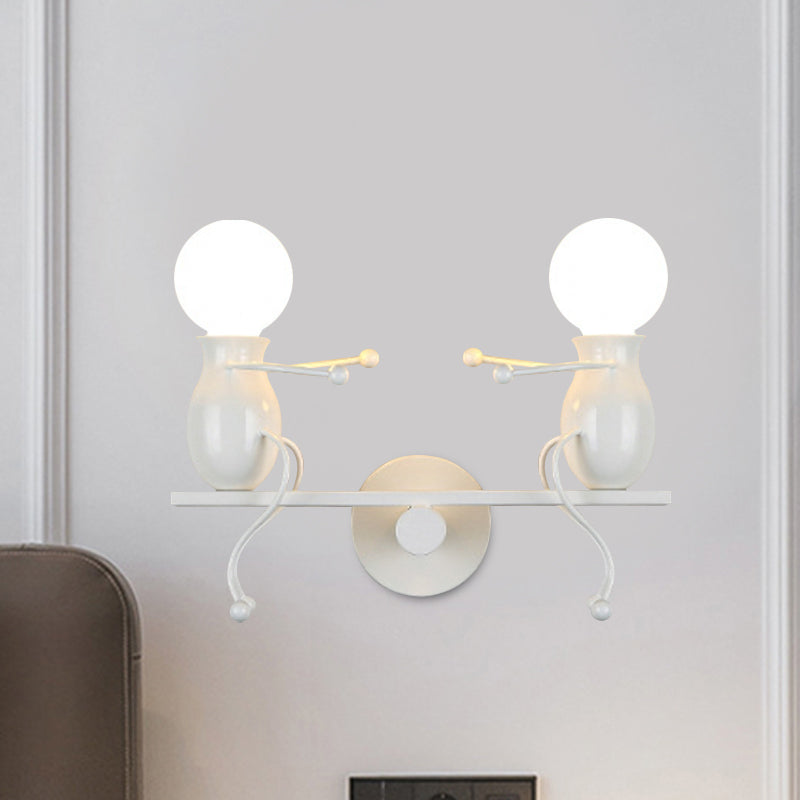 Hjemix | Svart/Hvit/Rød Barnslig Veggmontert Lampe Barn 2 Hoder Metall Vegglys med Svingarm