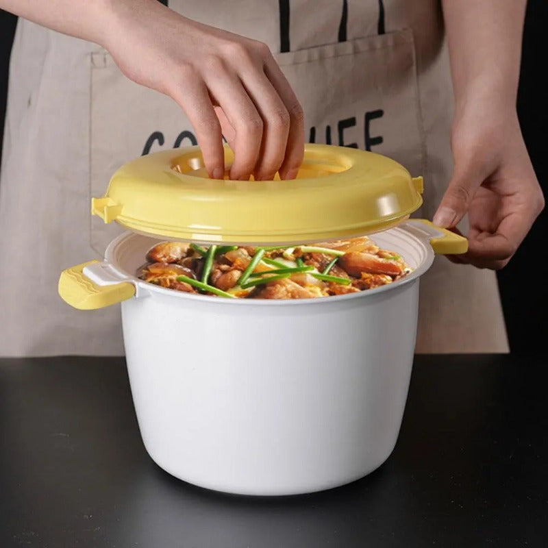 Hjemix | Mikrobølgeovn Riskskaper og Dampkoker – Allsidig Grønnsaksdampere, Pasta- Maker, Suppe- og Trykkoker, Multifunksjons Kjøkkenbolle