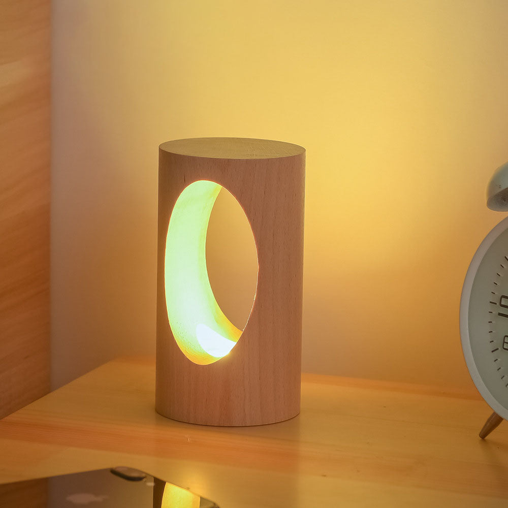 Hjemix | Japansk heltre rektangulær søyle LED nattlampe USB bordlampe