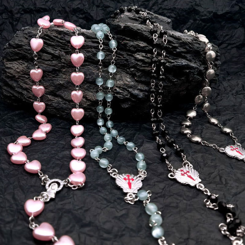 Hjemix | Hjerteformet Kattøye Stein Rosary Smykke - Elara