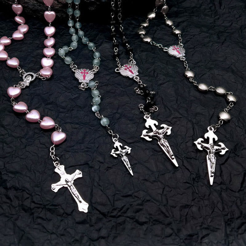 Hjemix | Hjerteformet Kattøye Stein Rosary Smykke - Elara