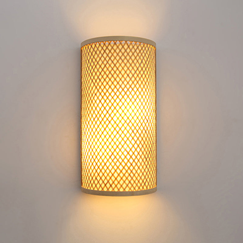 Hjemix | Halvsylinder vegglampe for innfelt montering Minimalistisk bambus 1-hode gangvegglys i beige