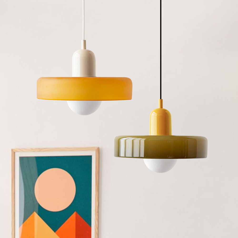 Hjemix | Pendellampe laget av farget glass | Elegant hengelampe i Bauhaus-stil | Designlampe for stue og spisestue
