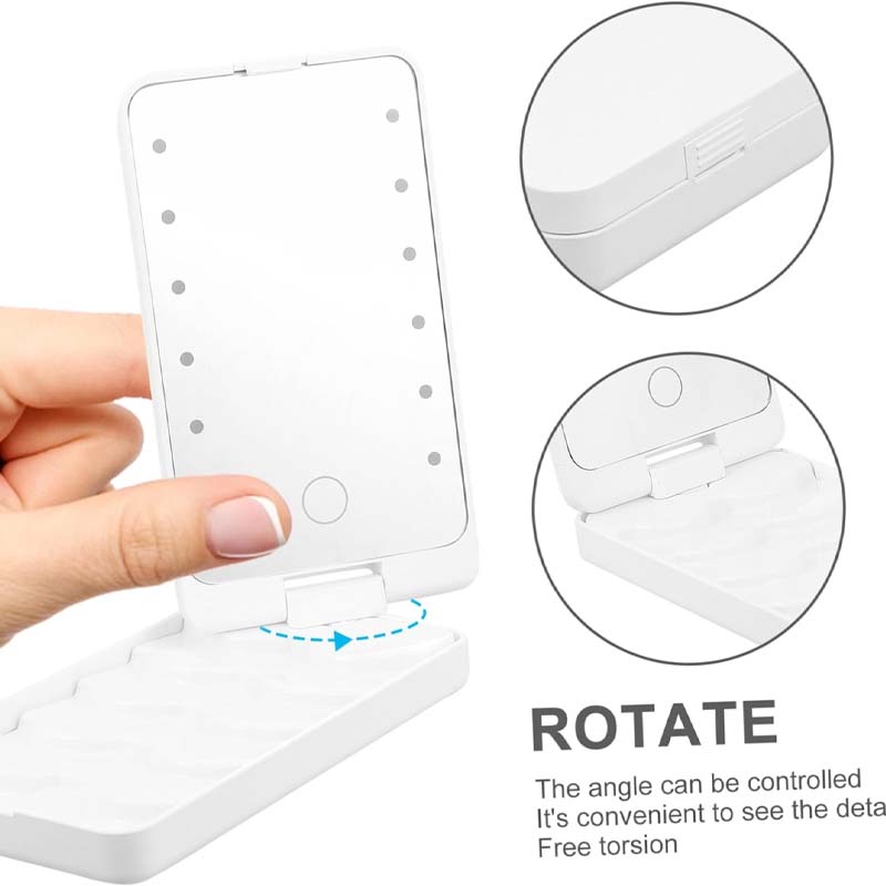 Hjemix | Reise sminkebørstesett med LED-lysmirror