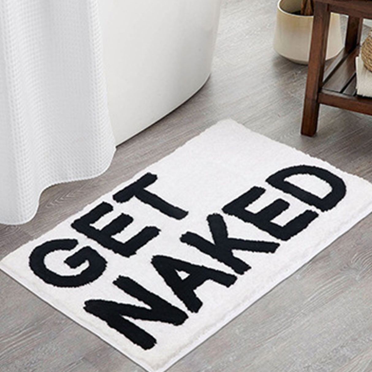 Hjemix | Feblilac Get Naked White Floor Bathroom Mat, 50x80cm Bathroom Rug, Plush Water-Absorbent, Non-Slip Toilet Mat, Artificial Bathroom Mats, Best Bath Rugs