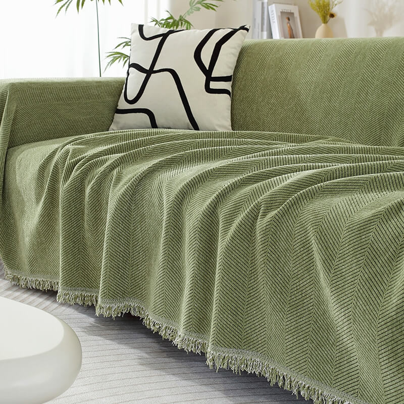 Hjemix | Chenille Teppe Herringbone Quaste Sofa Deksel