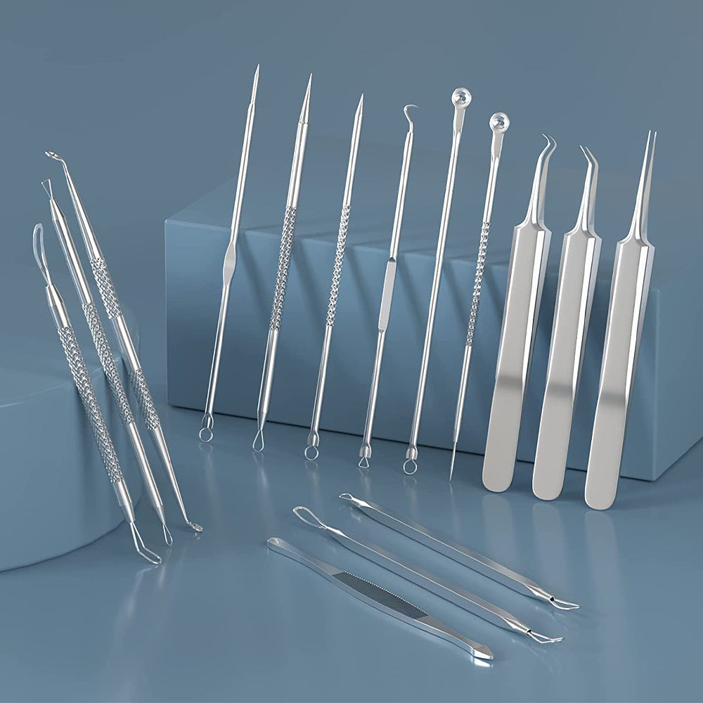 Hjemix | Rustfritt stål blackhead remover pimple popper verktøysett med metallboks