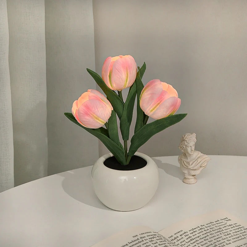 Hjemix | LED Tulipan Nattbordlampe Blomster Bordlampe