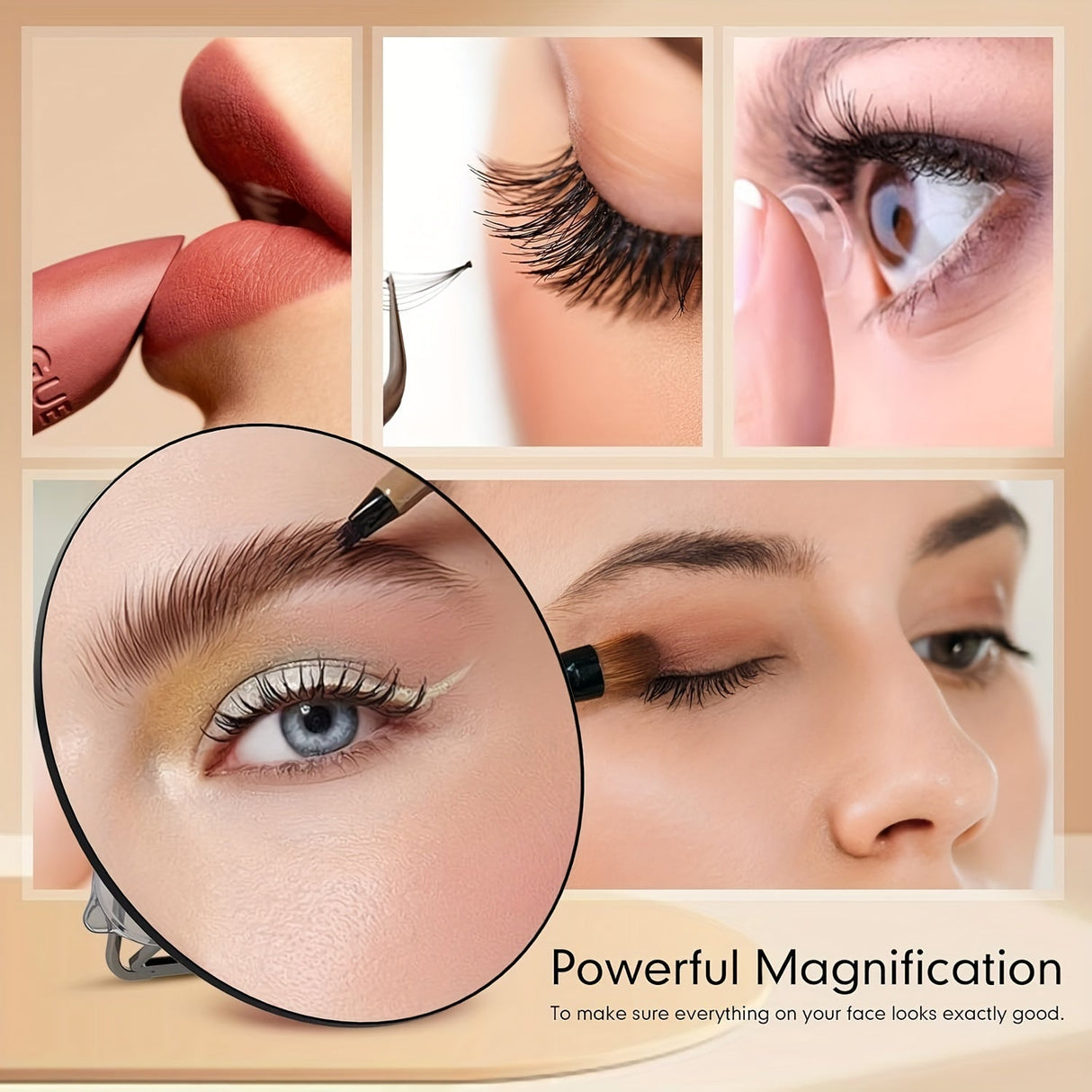 Hjemix | Forstørrende sminkespeil - 20X/10X forstørrelse, sugekopp, bærbar