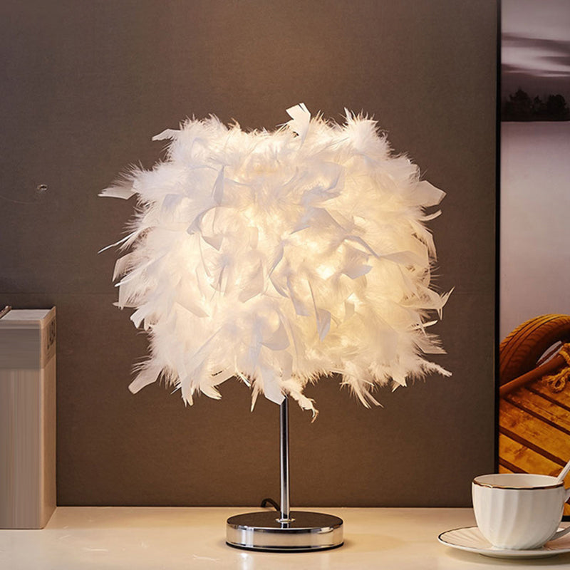 Hjemix | Hvit Sylinderformet Bordlampe Enkelhet Enkelt Lyspære Vår Bordlampe