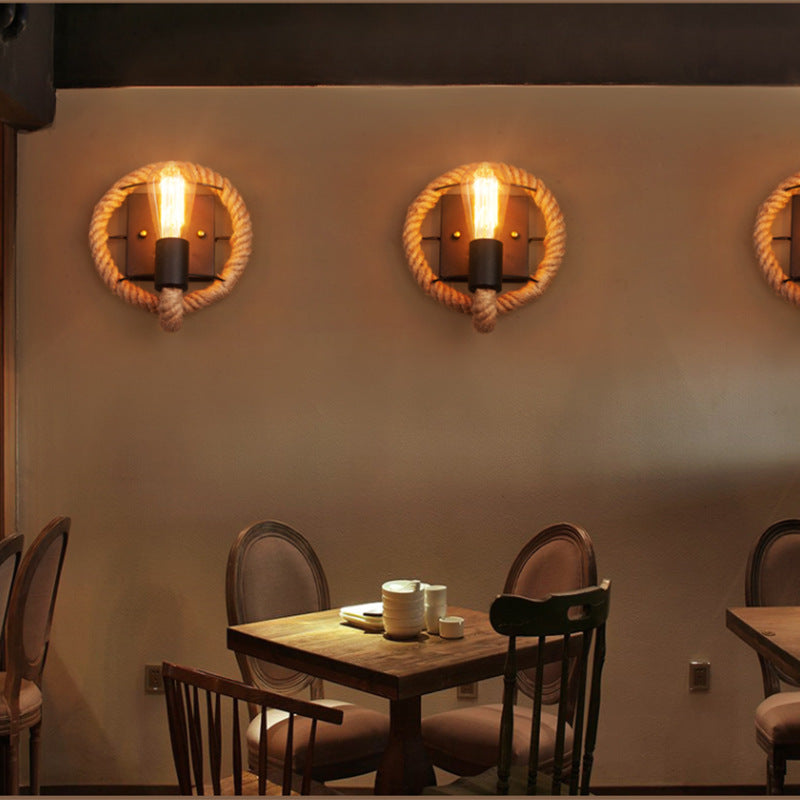 Hjemix | Løpeform Tau Vegglampe Rustikk 1-Hode Gang Vegglampe med Spor Lysdesign i Tre