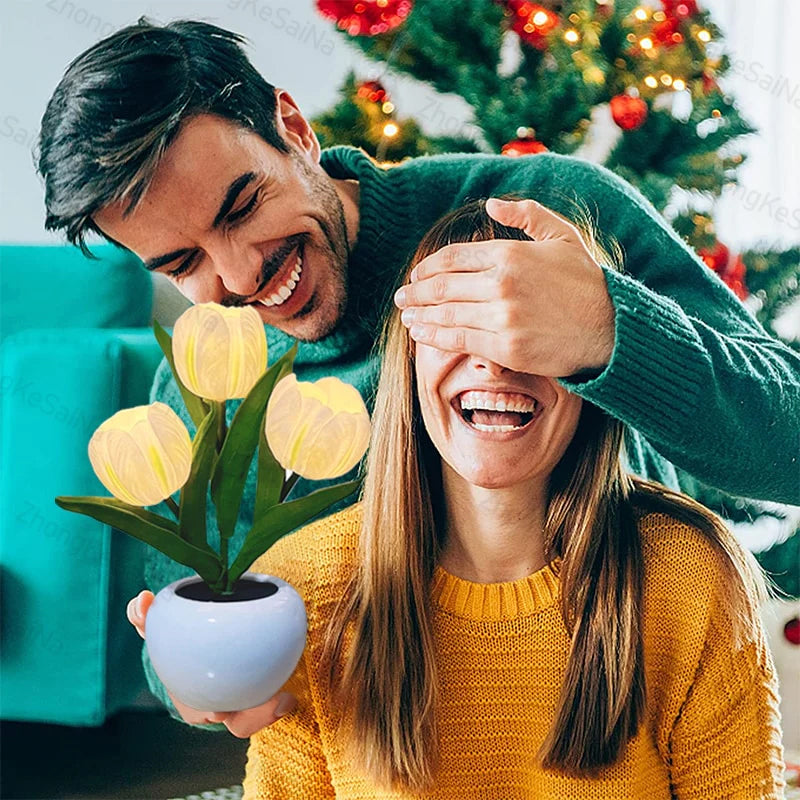 Hjemix | LED Tulipan Nattbordlampe Blomster Bordlampe