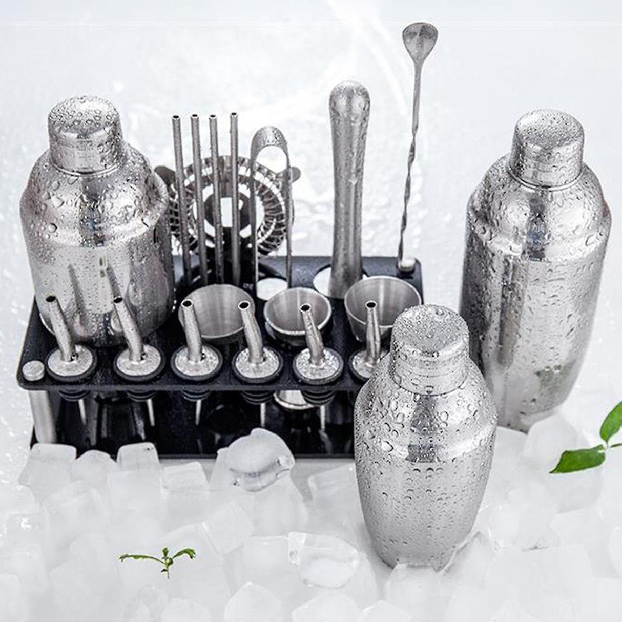 Hjemix | 23pcs/Set Bartender Kit Profesjonell Allsidighet Rustfritt Stål Martini Cocktail Shaker med Stativ Bar Tilbehør