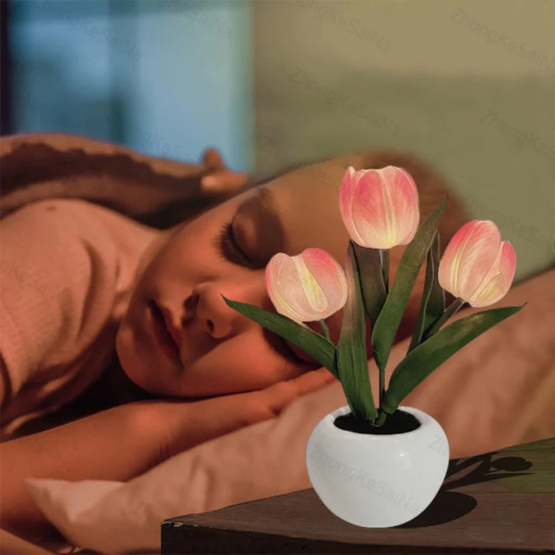Hjemix | LED Tulipan Nattbordlampe Blomster Bordlampe