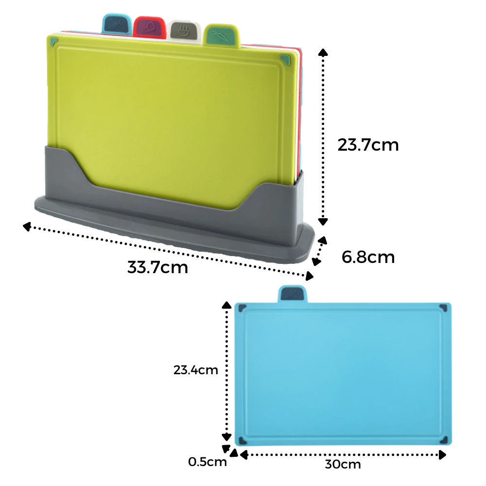 Sett med 4 skjærebrett med holder