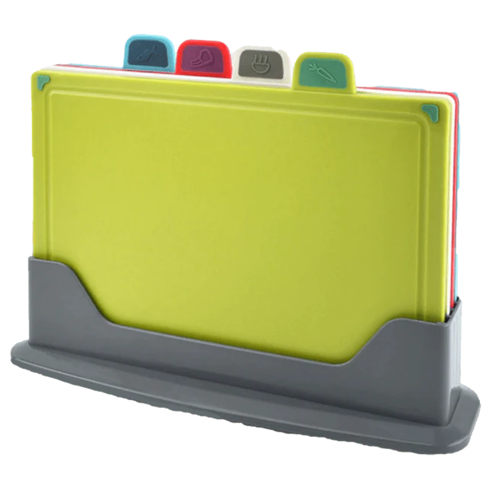 Sett med 4 skjærebrett med holder