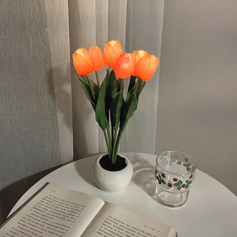 Hjemix | LED Tulipan Nattbordlampe Blomster Bordlampe