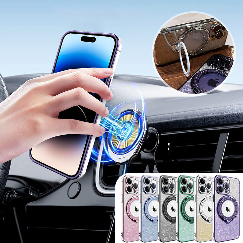 Hjemix | Magnetisk Glitterdeksel med Usynlig Stativ for iPhone