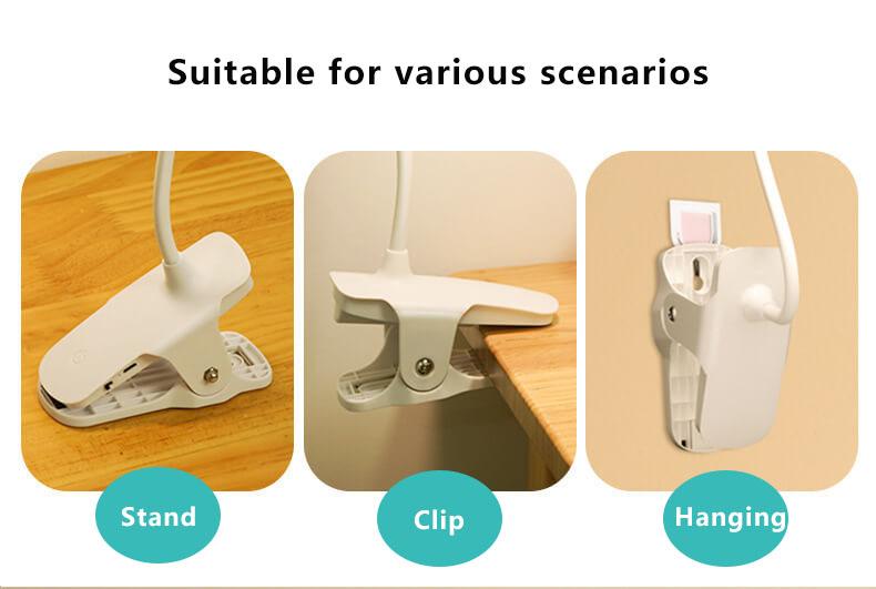 Hjemix | Enkel LED Clip Skrivebordlampe Oppladbar Øyebeskyttelse Nattlys