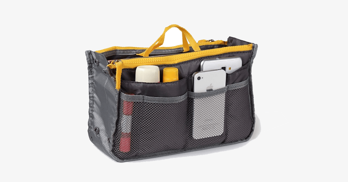 Hjemix | Slim Bag-in-Bag - Laget av bomull og polyester - Bærbar og liten størrelse - Flere glidelåslommer - Passer i kofferten din - Fargevariasjoner